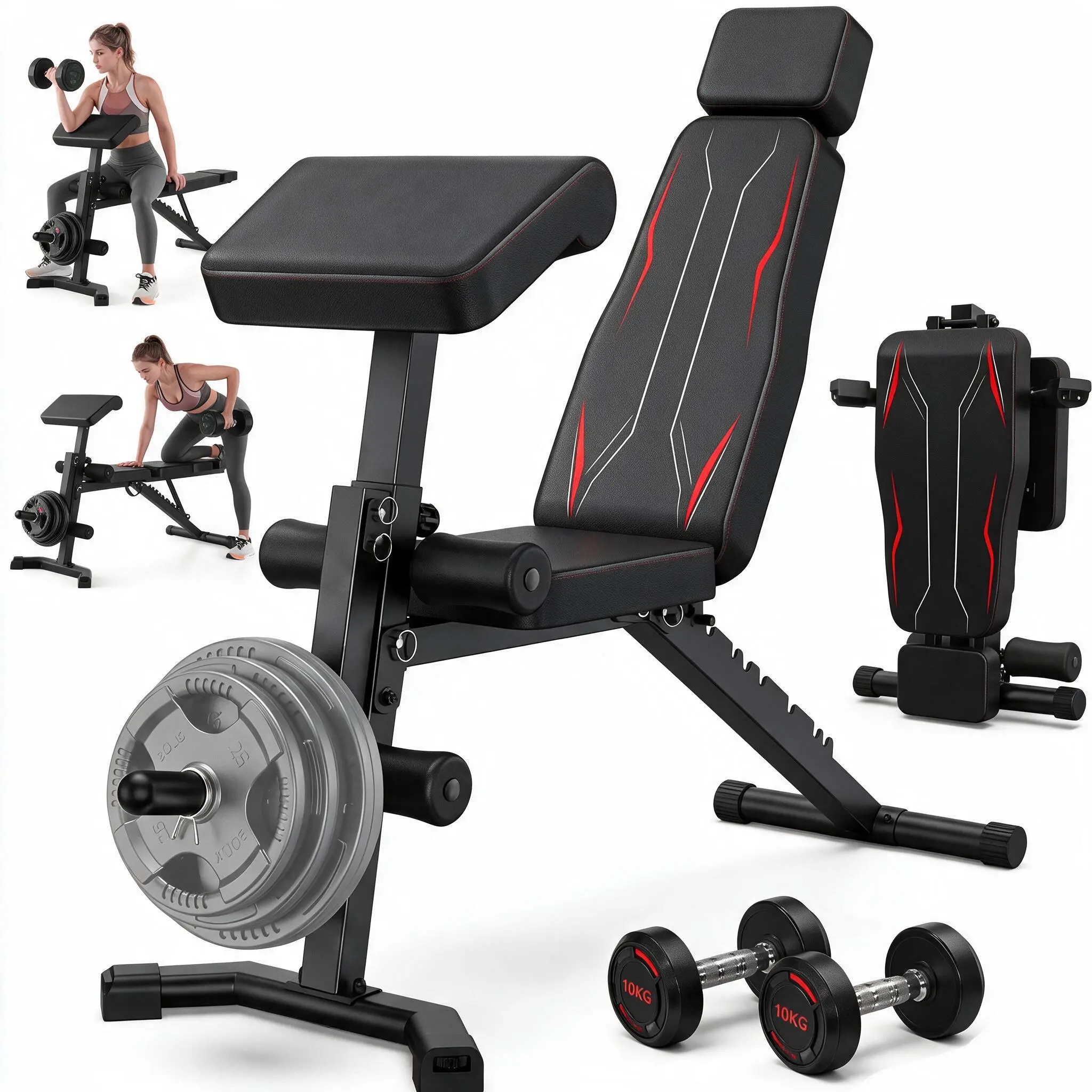 OPPSDECOR Adjustable Weight Bench - 1000LBS Capacity Heavy Duty Foldable Workout Bench for Full Body Exercise, Flat/Incline/Decline, Bench Press for Home Gym with Preacher Pad & Leg Extension tiktokshopbacktoschool