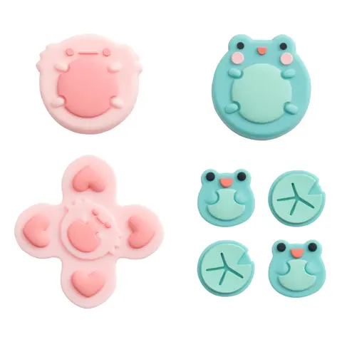 GeekShare Frog & Axolotl Design Silicone Accessory Set - 1 D-Pad Button Cap, ABXY Key Stickers, Joystick Cover for Switch/OLED Controllers, 5-Minute DIY Cap Swap, Wrap-On Grip Hold, 1 Set Console Accessories
