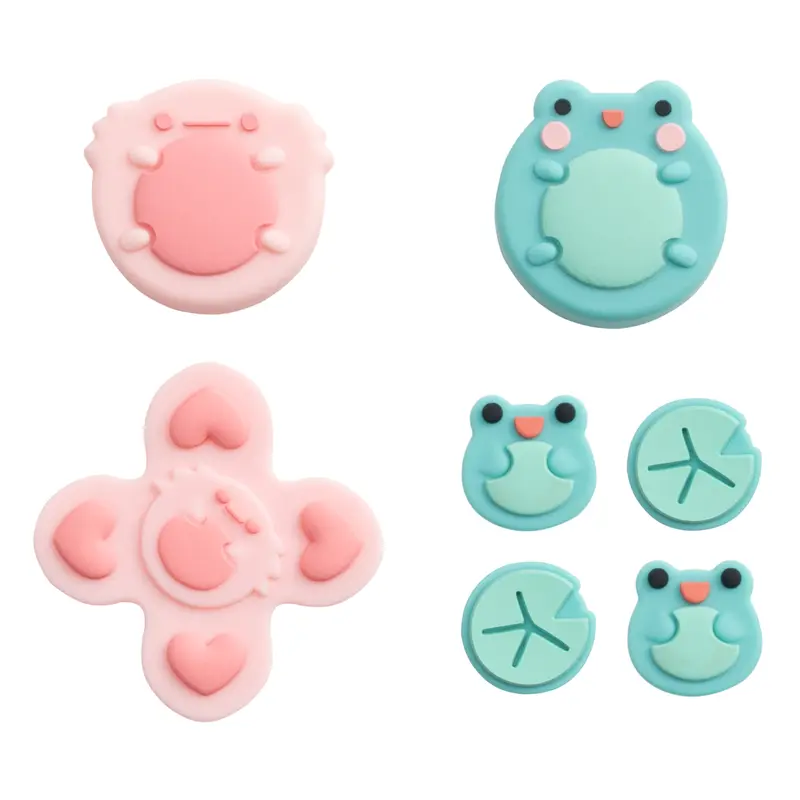 GeekShare Frog & Axolotl Design Silicone Accessory Set - 1 D-Pad Button Cap, ABXY Key Stickers, Joystick Cover for Switch/OLED Controllers, 5-Minute DIY Cap Swap, Wrap-On Grip Hold, 1 Set Console Accessories