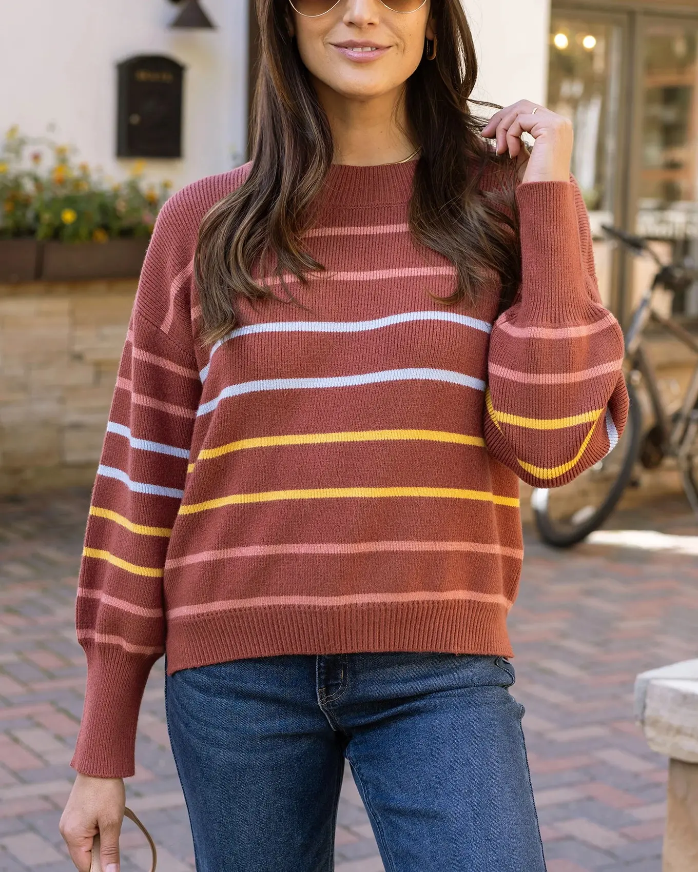Crew Neck Terracotta Striped Sweater - FINAL SALE