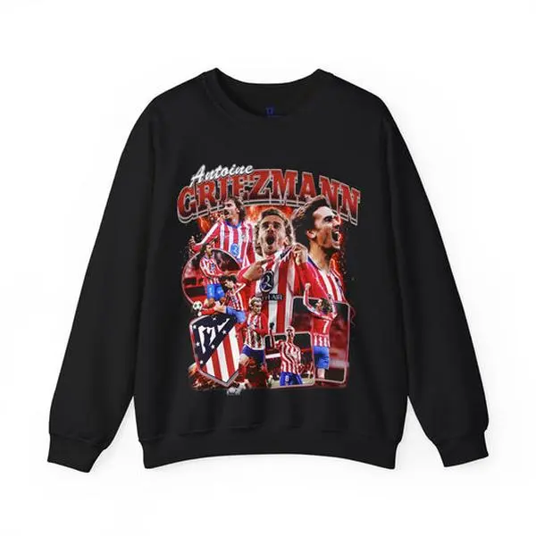 Men's Atletico Madrid Antoine Griezmann Print Round Neck Football Sweatshirt - Casual Everyday Fashion Vintage Crewneck, Soccer Fan Streetwear Gift Top