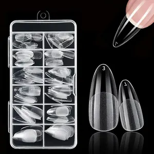 120Pcs Acrylic Nail Tips, French Clear Half Frosted Nails Tip Almond Acrylic Fake Nails Tips, Nail Extension Tips, Full Cover Artificial Fake Nails With Box, for Nail Salons and DIY Nail Art, 12 Sizes