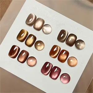GAOY Sparkling Amber Cat Eye Gel Nail Polish Set with Magnet, Jelly Brown Cat Eye Christmas Gift Idea, Salon UV Gel Manicure and Nail Art DIY at Home
