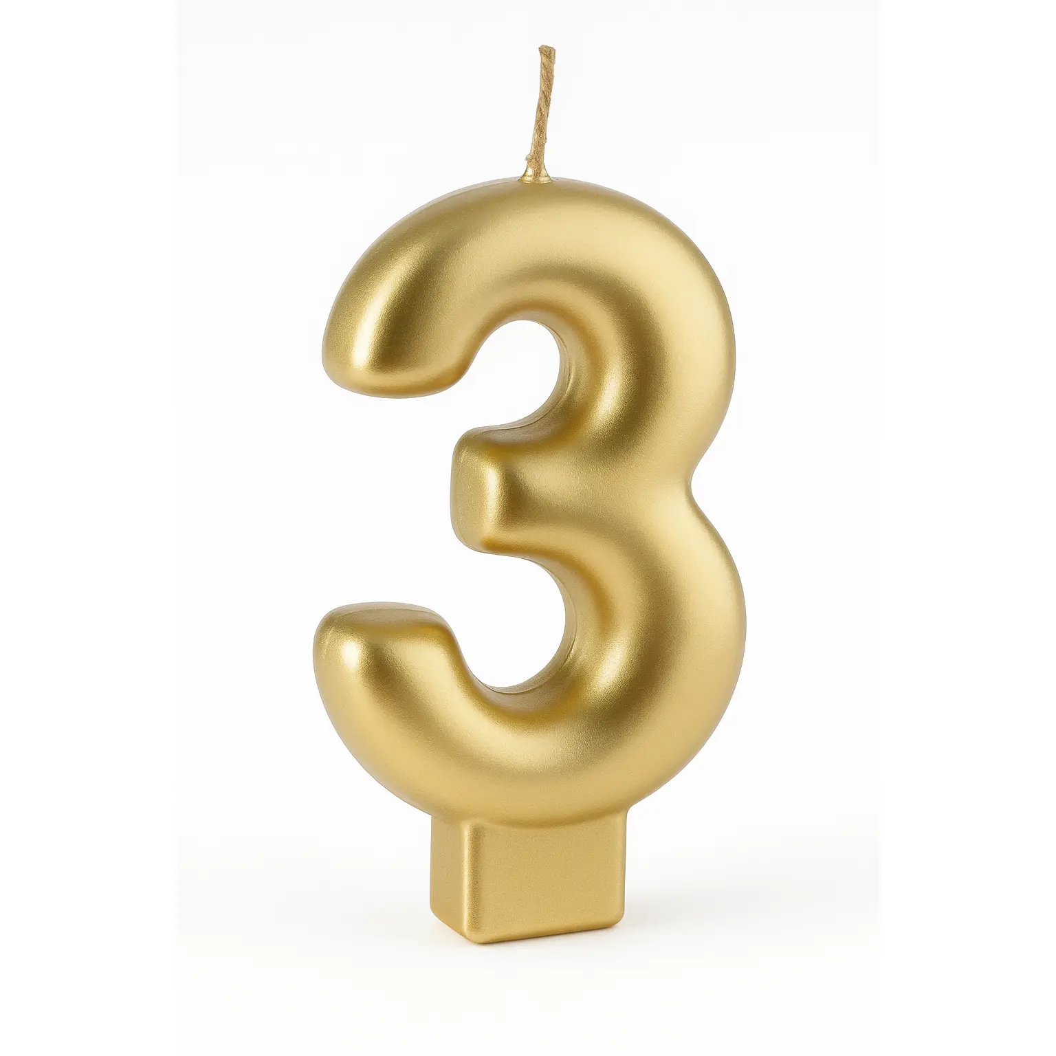 Metallic Gold Number 3 Molded Candle