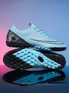 Unisex Pink-Purple-White Ankle-Support Soccer Shoes: Soccer Cleats, Football Boots, Pro Protection Style, Snug Collar, Turf Stud Grip, Anti-Twist Structure. Ideal for artificial grass matches/competitive training