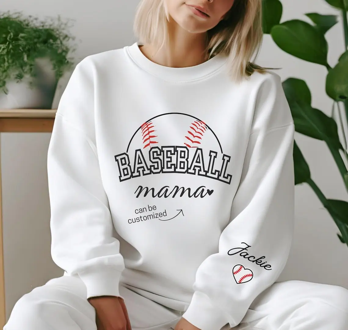 Custom Baseball Mom Sweatshirt, Custom Name on Sleeve Sweatshirt, Gift for Mom, Baseball Lover Gift, Baseball Sweatshirt, Baseball Mom Hoodie