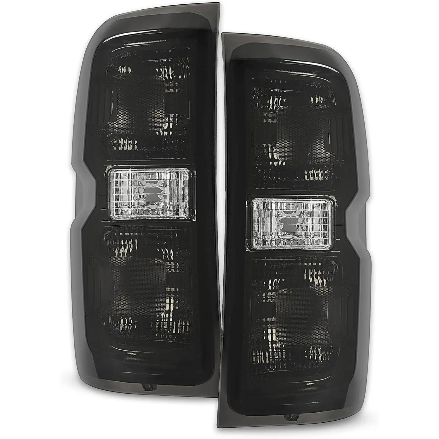 HECASA Tail Light Assembly, Compatible with 2014-2018 Chevy Chevrolet Silverado 1500/2500/3500 HD & GMC Sierra 3500 HD Dually Vehicle Truck, Bolt-On Replacement for GM2800261 Brake Lamps, Smoke Lens Chrome Housing Pair w/o Bulbs, Anti-Fade Plastic, Visibi