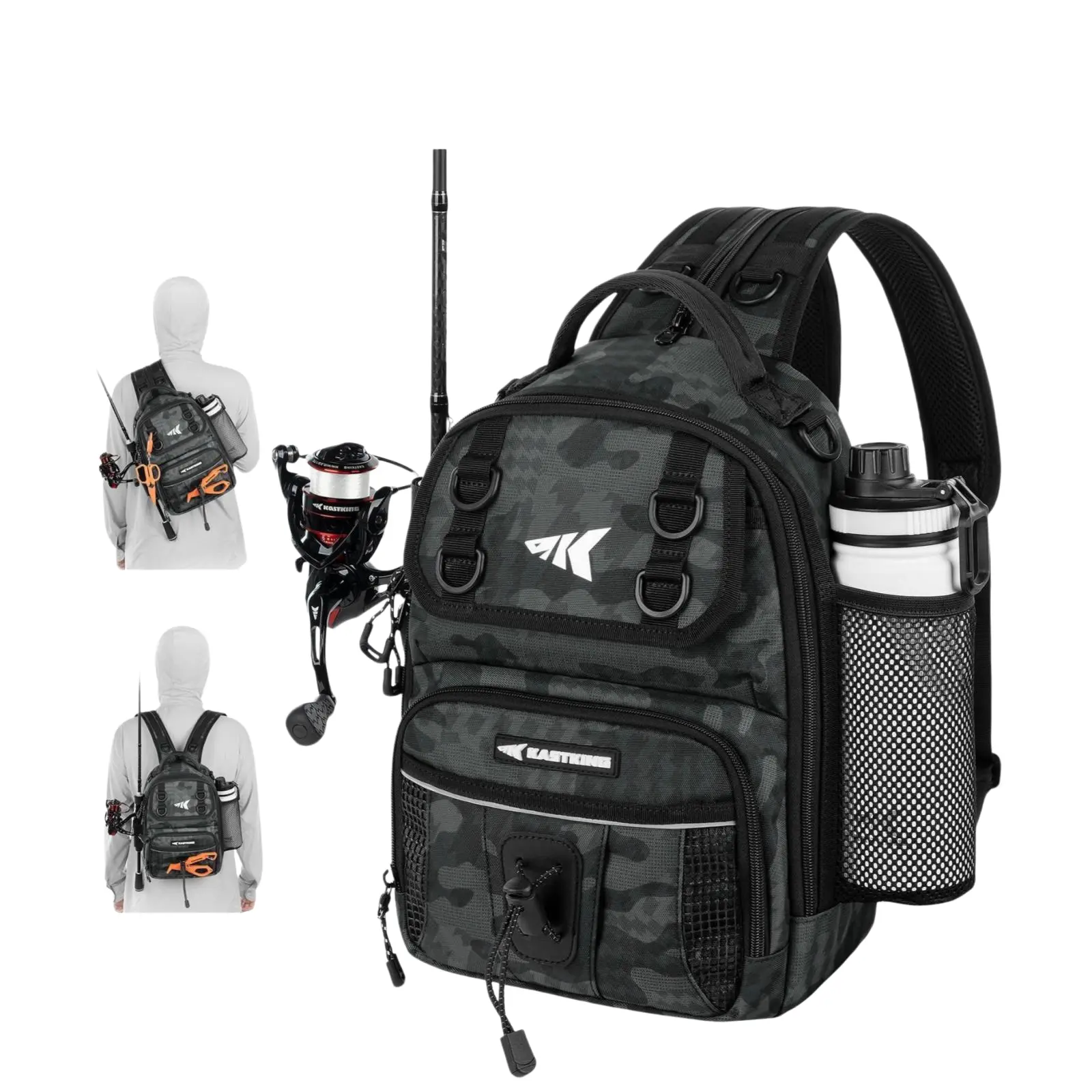 [Back to School Gift] KastKing BaitSpace Fishing Sling Bag, Water-resistant Fishing Backpack with Rod & Beverage Holder, Adjustable Straps, Tackle Storage Bag for Fishing Gear and Equipment SummerVibes