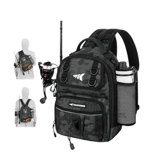 KastKing BaitSpace Fishing Sling Bag, Water-resistant Fishing Backpack with Rod & Beverage Holder, Adjustable Straps, Tackle Storage Bag for Fishing Gear and Equipment SummerVibes