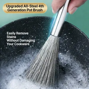 Durable Dish Brush with Steel Wool Scrubber, Perfect for Cast Iron, Cookware & Grill Cleaning