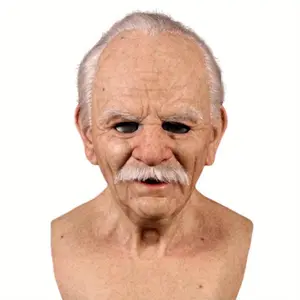 High Quality Creepy Old Man Latex Mask - Realistic Wrinkle Details, White Beard, and Bareheaded Design for Spooky Halloween Masquerade and Role Play - High-Quality Headgear for Adults Accessories(Raincoats)