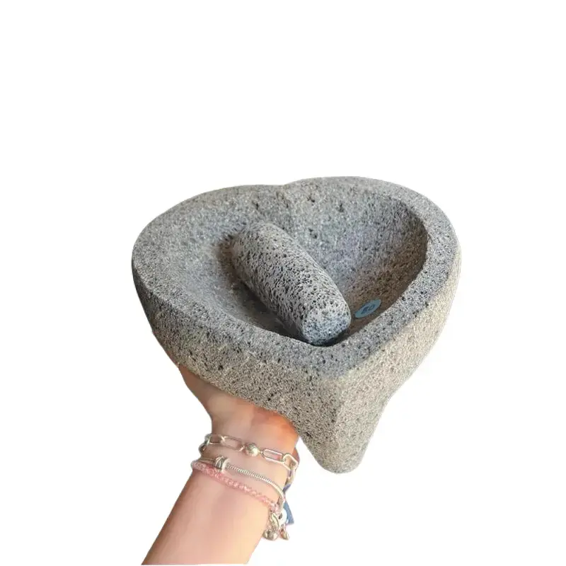 Natural Volcanic Stone Mortar and Pestle Set - Durable Molcajete Mexicano Kitchen Utensil for Spices, Pesto, Culinary Creations