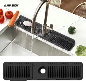 AMA SNOW Kitchen Sink Faucet Mat, Silicone Folding Splash Guard, Draining Mat with Button Lock, Sink Faucet Protector, Sink Accessories for Kitchen Household Items Cleaners 24x5.6 inches