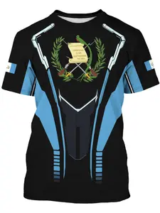 Guatemala Flag Round Neck Short Sleeve T-Shirt, Casual Sporty Design, Elastic Polyester Blend Fabric, Essential for Daily Wear, Athletic Sports Clothing