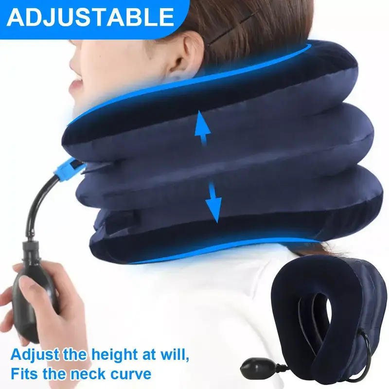 HOXEZU Neck Relaxer, Portable Inflatable Cervical Traction Device with Soft Flocking for Adjustable Decompression and Neck Pain Relief, Cervical Traction Tool