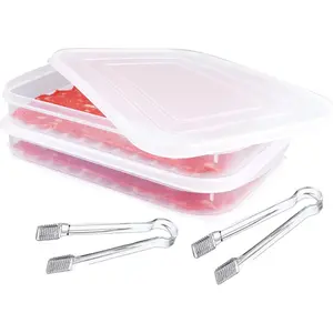 2 Packs Bacon Keeper Plastic Meat Container for Fridge with Lids Airtight Cold Cuts Storage Containers for Fridge Storage Box Food Shallow Low Profile Bacon Holder with 2 Pcs Buffet Serving Tongs,Hand Tools Kits