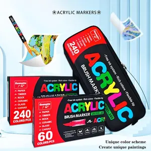 Direct Liquid Acrylic Paint Pens, 12-240 Colors, Soft Brush Tip, Water-Based Markers, Coloring Markers, for Fabric, Canvas, Rock, Glass, Wood, Paper