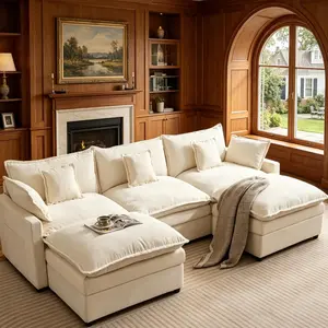 108" U-Shaped Modern Sofa Modular Sectional Cloud Couch with 2 Ottoman, Comfy Chenille Deep Seat Sofa Bed with 5 Pillows for Living Room, Bedroom and Apartment, 5-Seater Spacious Multi-person Lounger