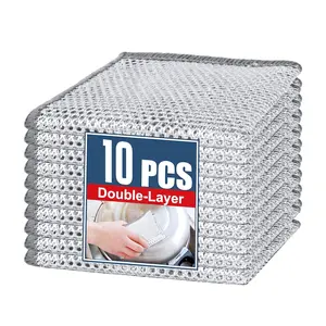10 Counts Multipurpose Non-Scratch Wire Dishcloths – Double-Layer Reusable Dishwashing Rags for Wet & Dry Use,Cookware, Sinks, Dishes, Stove Tops (7.87 '' x 7.87 '')