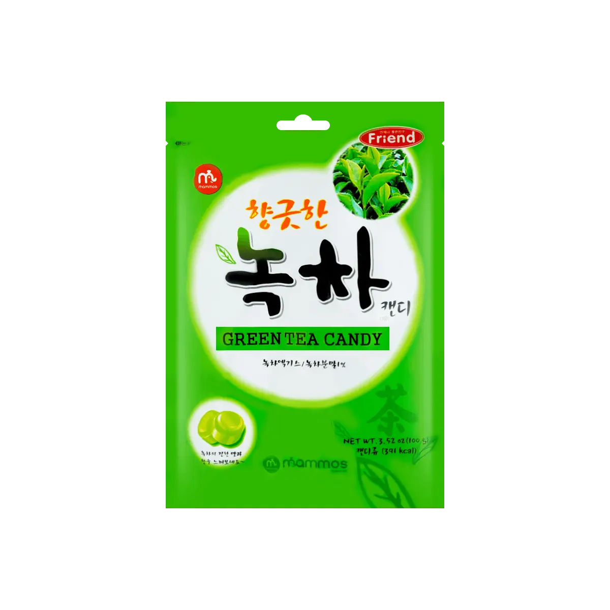 Mammos Korean Green Tea Candy 100g - Refreshing Mint Flavor, Individually Wrapped, Bulk Pack for Sharing