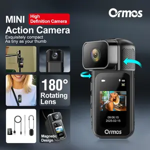 Ormos 2.7K WiFi Mini Body Camera,64GB Black POV Camera with 180°Rotating Lens,Mini Sports Cam with 1.47 "HD Screen visualization Photography for Daily Recording Bike Cycling & Pet Walking