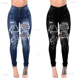 2025 Autumn High-Waist Ripped Jeans for Women – Fashion Stretch Skinny Denim Pencil Pants, Casual Slim Fit, Sizes S–3XL, Chic Women’s Wear