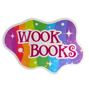 Wook Books Holographic Jumbo Sticker 4" x 3" Vinyl Waterproof Die-Cut for Coloring Book Water Bottle Laptop Colorful Design