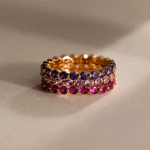 Lace Eternity Birthstone Ring in 18K Gold by Caitlyn Minimalist - 18K Gold Plated Round Gemstone Stacking Ring - Anniversary Ring - Dainty Birthstone Jewelry - Gift for Her