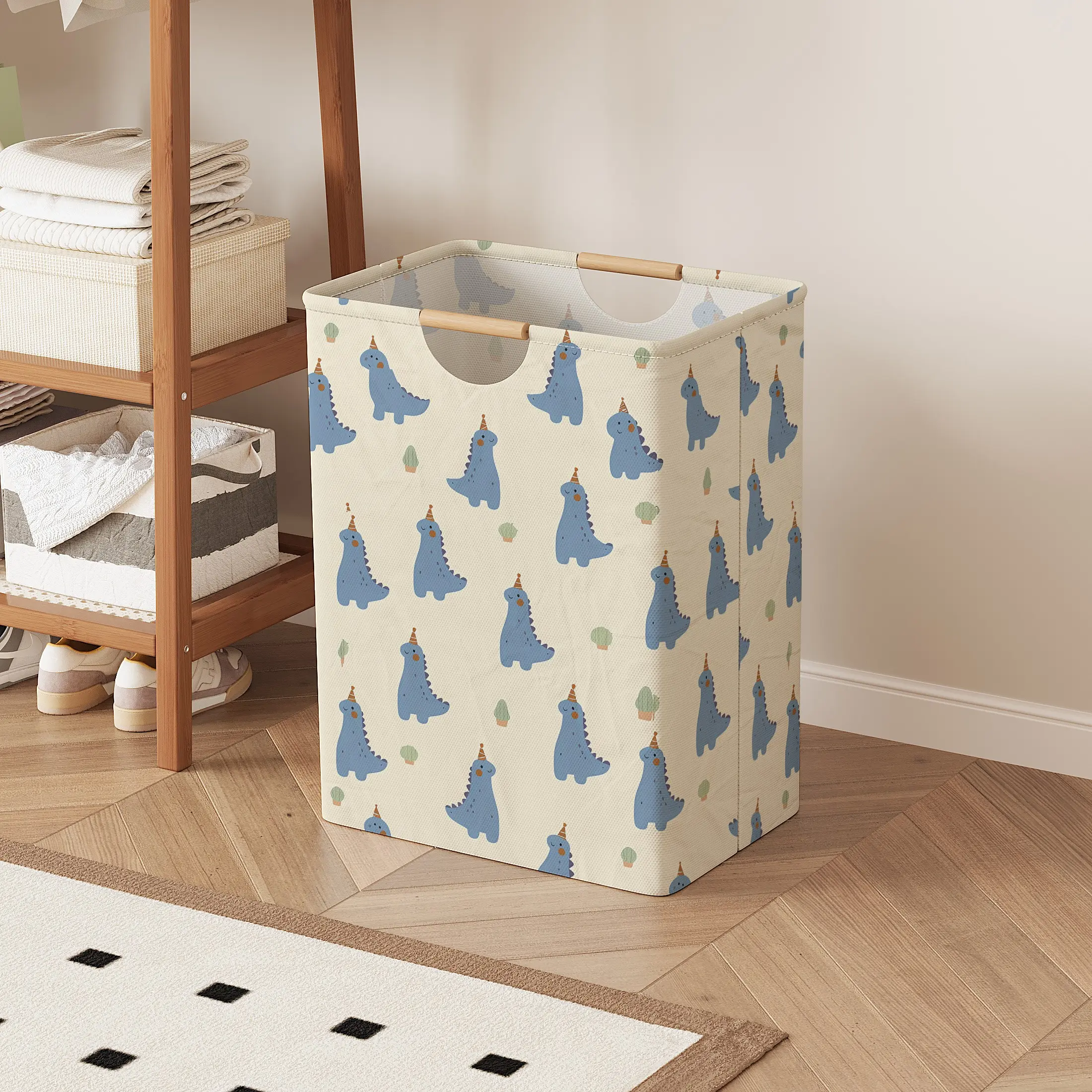 Small Dinosaur Print Open Storage Box, Foldable Laundry Basket with Handle, Home Bathroom Folding Clothes Storage Bucket, Collapsible Laundry Hamper, Foldable Storage Baskets, Foldable Washing Basket, Laundry Bin