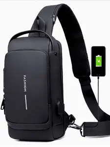 Men's Casual Solid Color Crossbody Bag, Large Capacity Shoulder Bag with Usb Port Design for Daily Used, Multi-functional Sports Bag, Usb Charging Bag, Versatile Bag