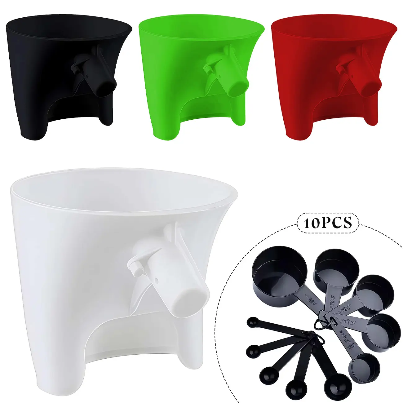 Anti-Splash Design Tilt-Head Funnel Attachment for 4.5/5 Qt KitchenAid Stand Mixer, BPA-Free Plastic 10-Piece Measuring Set Included for Bakers & Baking