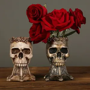 Popular Skull Resin Home Decoration Bonsai Ornament Sculpture Flower Pot for Holidays