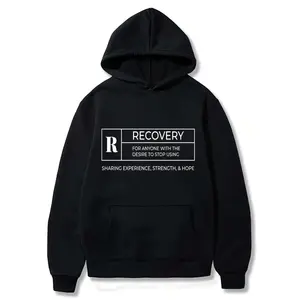 Men's Recovery Logo Print Graphic Hoodie - Cotton Blend Black Long Sleeve Pullover Regular Fit | Soft & Breathable Fabric, Durable Print, Everyday Comfort, Machine Washable, casual indoor product shot