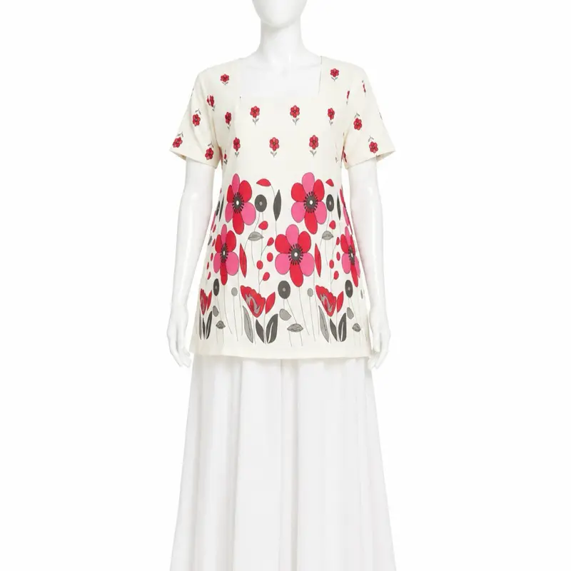 Women's Floral Halter Neck Short Kurti Top, Womenswear Tank Camisole for Casual Wear