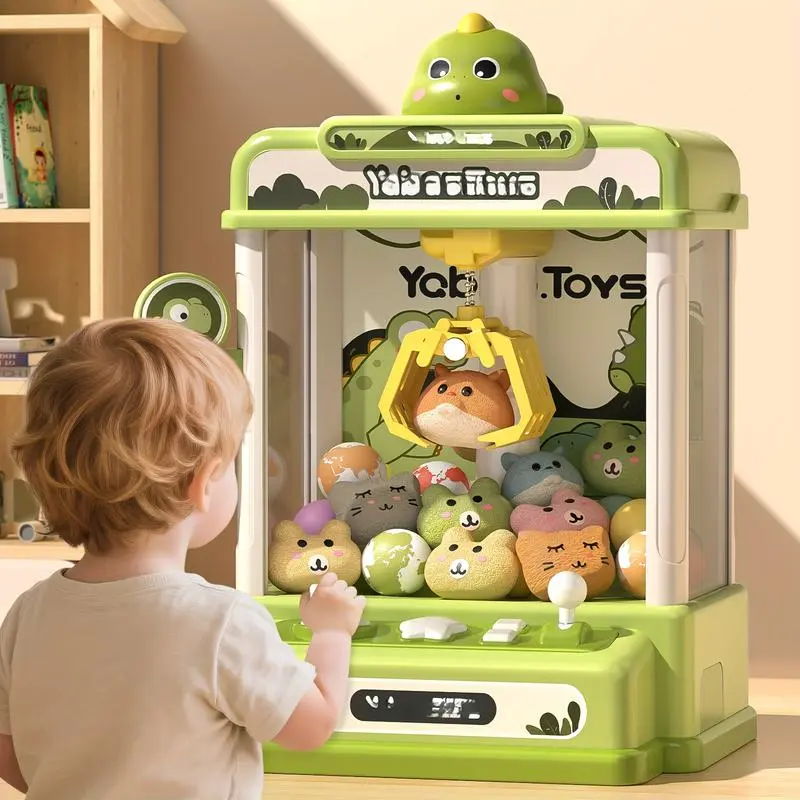 Dinosaur Claw Machine for Kids, Vending Machine Toys with Sound, Grabber Prize Dispenser & 10 Plush Toys & 10 Balls, Electronic Arcade Game Indoor Toy for Home Party Birthday Gifts Age 3 4 5 6 7 8 9
