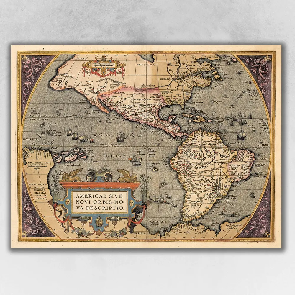 18x24 in. Artistic Matt Heavyweight Vintage Americas Multi-Color Map Wall Art Print with 360 Stand, Home Supplies Home Decor Poster, Historic Look Vintage Maps American-Themed Graphic Style Decorative Artwork