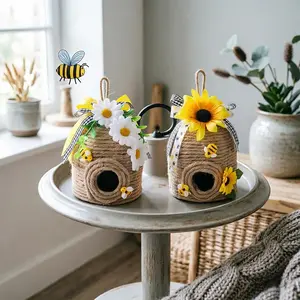 Beehive Nest Decoration Set, Two-Piece Country Style Bee Decorations, Home Indoor Decor, Spring Summer Theme, Sunflower, Kitchen Living Room Fireplace
