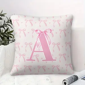Pink Bow Letter Cushion with Insert, 45cm Square Zippered Pillow, A-Z Letters, Pink Bowknot and Heart, Soft Comfortable Sofa Pillow, Bedroom Cushion, Princess Style Bedroom, Sweet Space Soft Furnishings, Women's Gift, Soft Padded Cushion