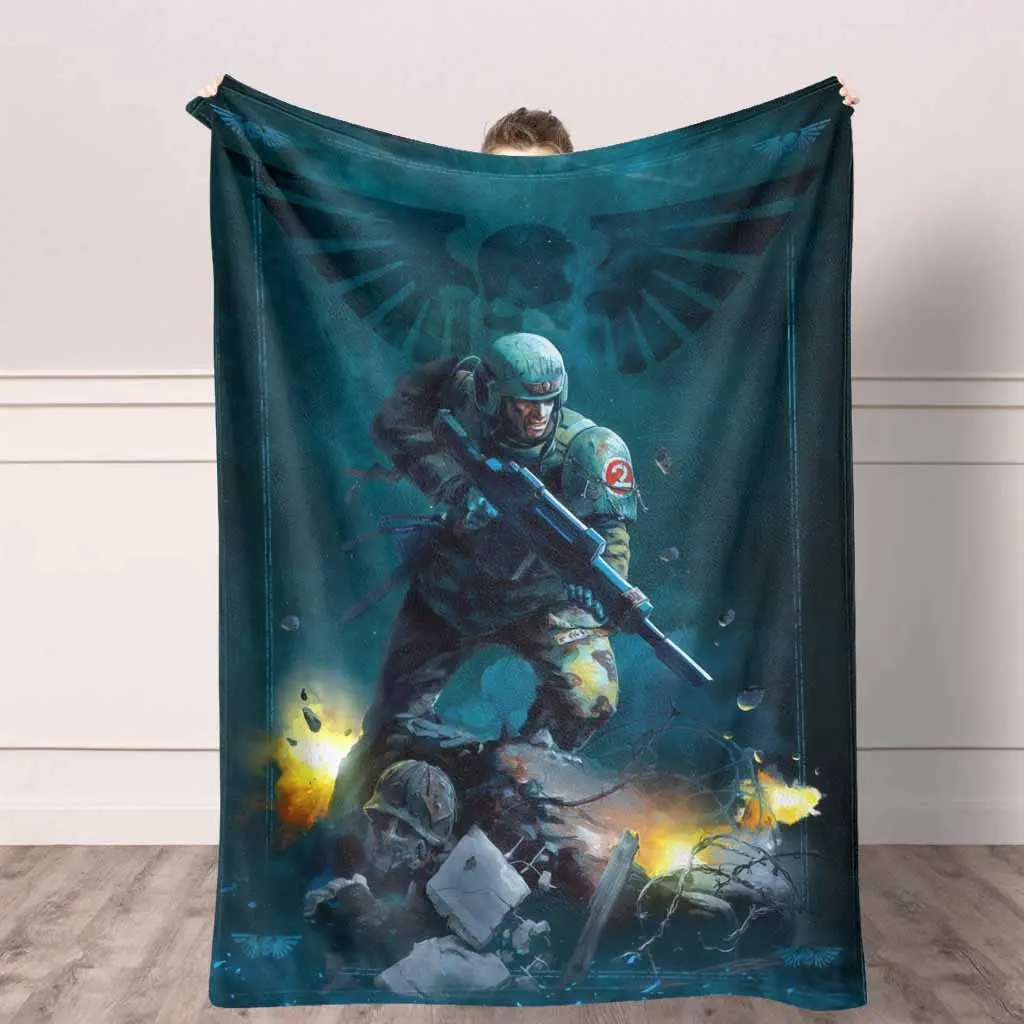 Warhammer Soldier Flannel Blanket, Grimdark Military Print, UltraSoft, Lightweight, Warm, AntiPilling, Perfect for Gaming Room, Living Room, Dorm Room, Home Decor, Travel, Camping, Cold Weather. tiktokshopspringglowup