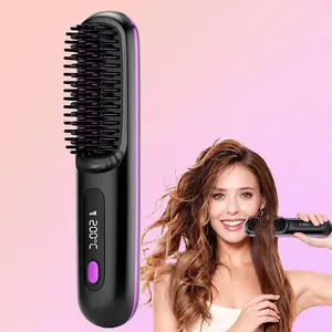 Portable USB Rechargeable Hair Straightener Brush, Wireless Hair Straightener, Cordless Hair Straightener, Multi-temperature Adjustable Hair Straightener, Holiday Gift