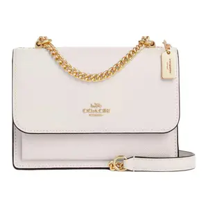 COACH Klare 18 Crossgrain Leather Flap Chain Shoulder Bag in Chalk White for Women