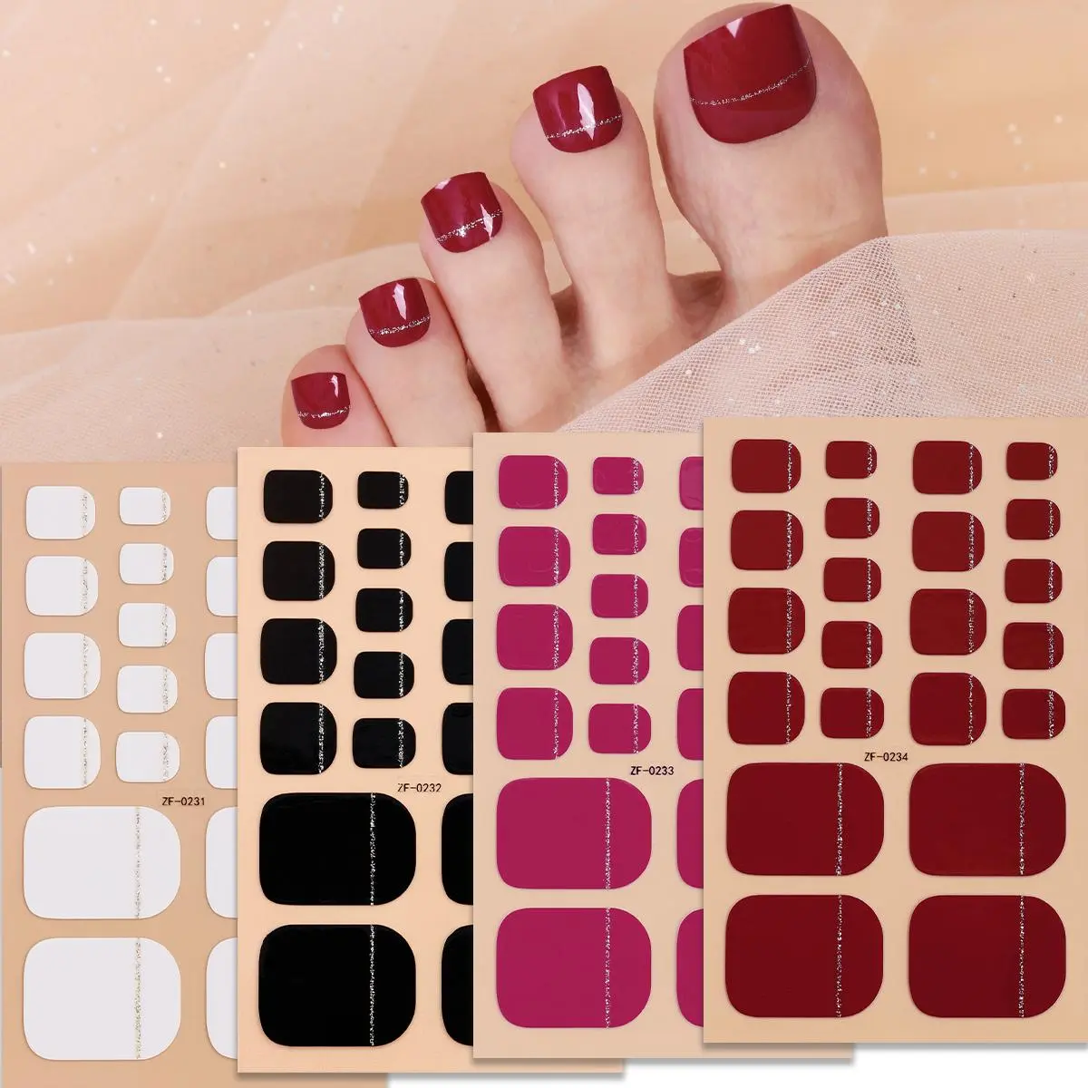 4 Piece Set of Self-Adhesive Nail Art Stickers, Nail Art Sheet, Nail Art Design, Simple Solid Color Toe Nail Decor for DIY Home Use, Perfect for Women's Nail Art, Nail Art Products, Nail Decoration