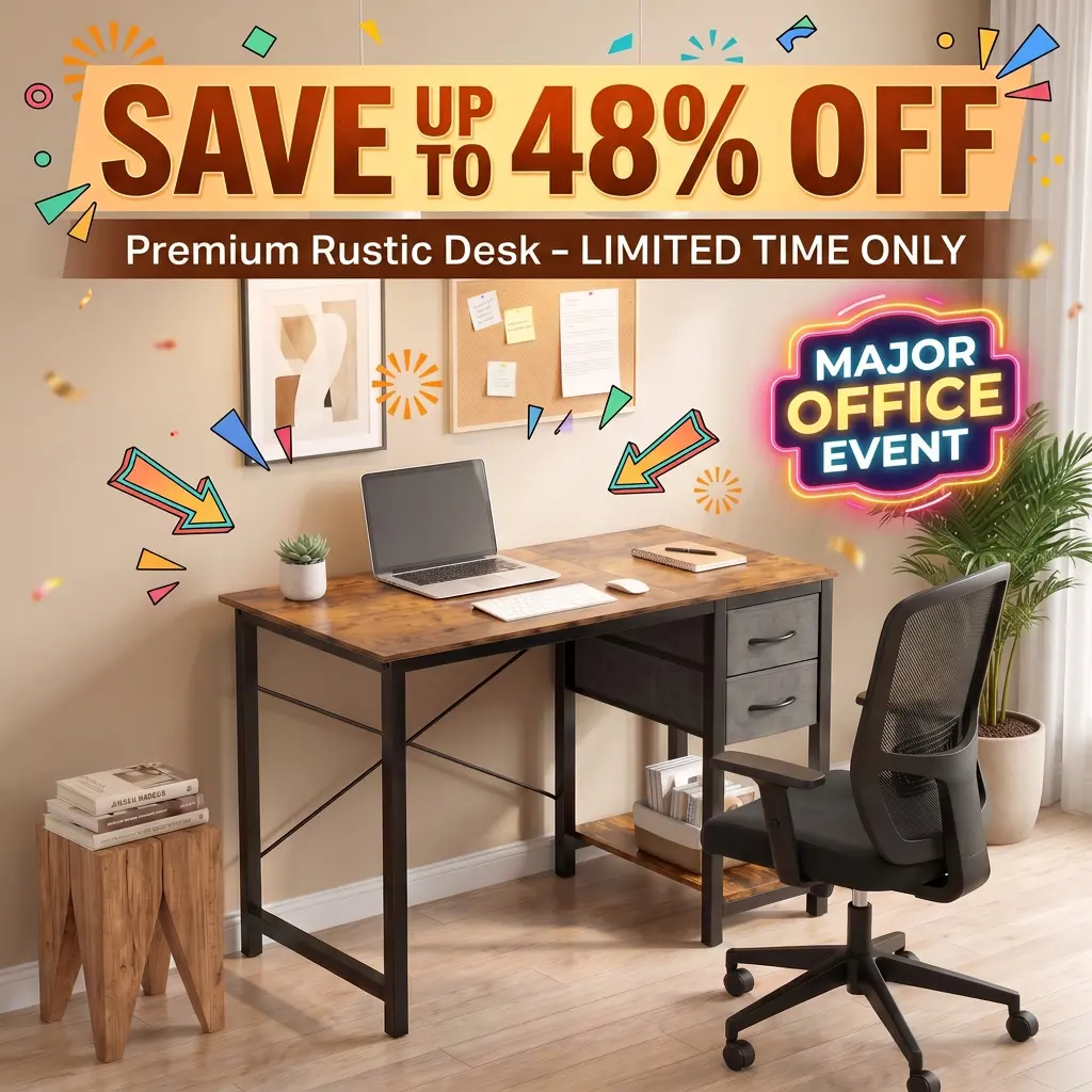 40-in Modern Small Computer Working Desk Workstation - Durable Home Office Furniture for WFH Setup, with Drawers, Storage Shelf, Reversible Design, Side Hooks; Customizable for Tight Spaces, Birthday Gift Option, Desk For Bedroom
