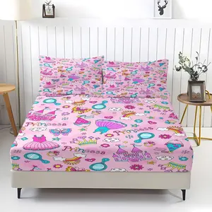 3Pcs Princess-Themed Fitted Sheet Set, Cute Pink Castle & Whimsical Butterflies Design, Soft and Cozy Bedding for Kids, Perfect for Creating a Magical Bedroom Atmosphere, Ideal Gift for Little Princesses! Includes 2 Pillowcases, No Pillow Core