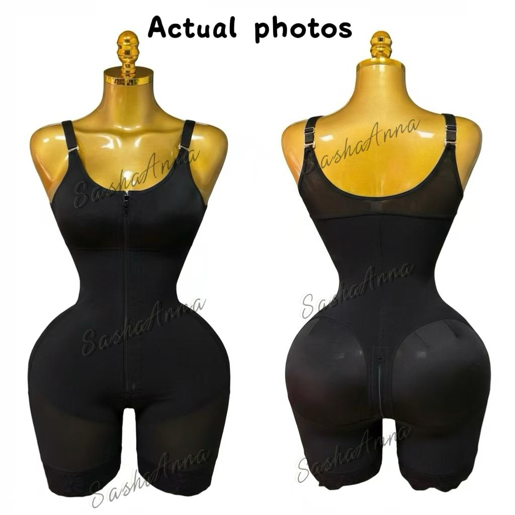 Women's Fajas Colombianas Bodysuit Tummy Control Butt Lifter Shapewear with Detachable Shoulder Straps & Zipper Crotch Compression Shaper