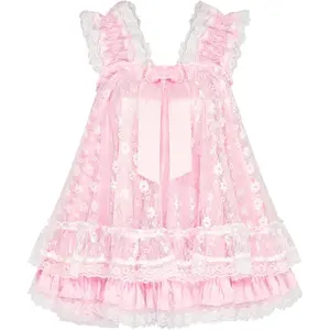 Lingerie Satin Sissy Babydoll Ruffles Frilly Lace Nightie Negligee  Nightwear Dress