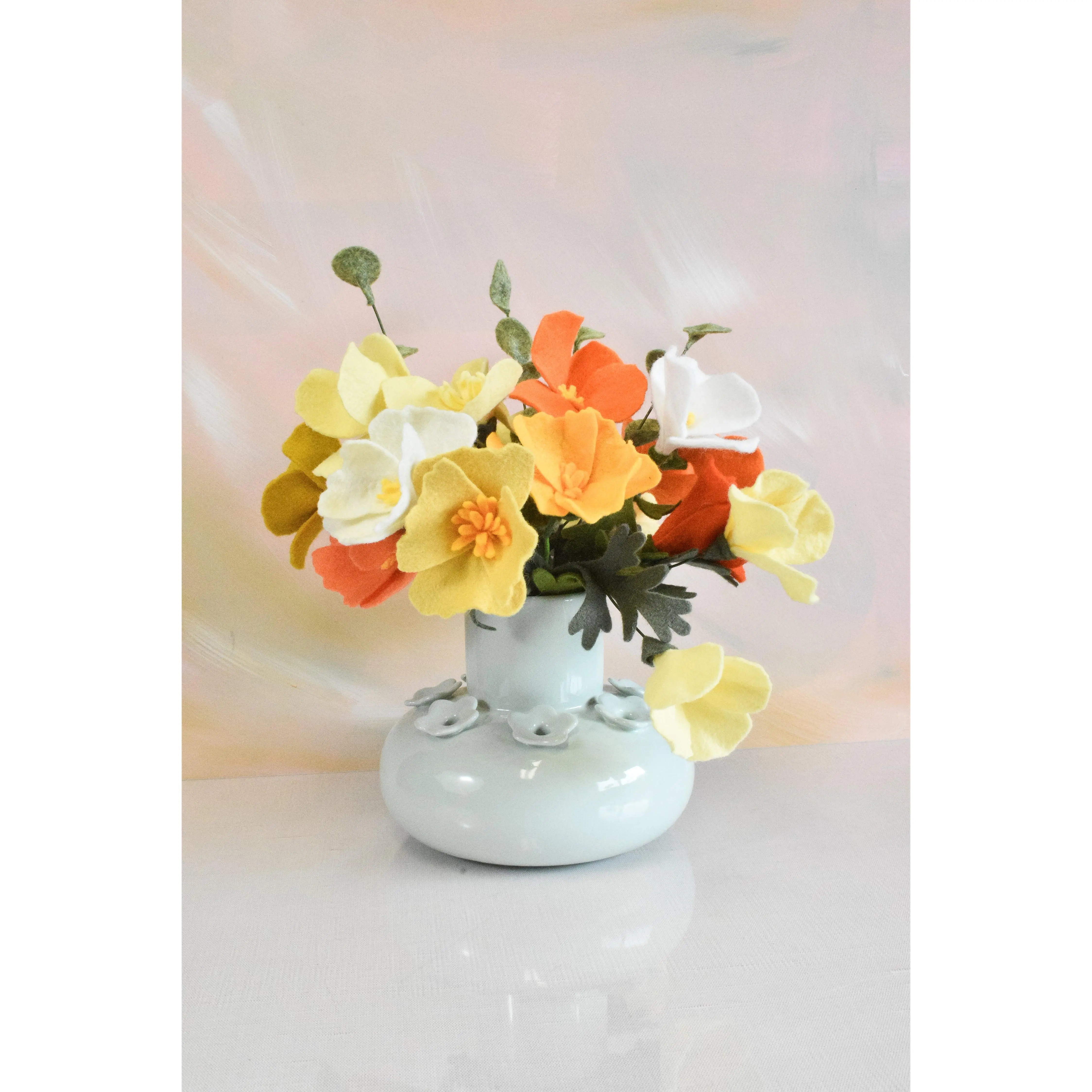 Limited Release Felt California Poppy Bouquet | Orange Yellow & Cream Wildflower Arrangement | Wool Felt Flowers