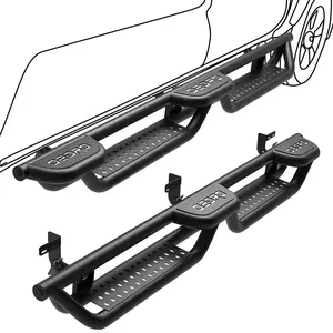 【fathersdaygift】OEDRO Wheel to Wheel Running Boards Compatible with 2009-2018 Dodge Ram 1500 Crew Cab, 2019-2024 1500 Classic, 2010-2024 Ram 2500 3500, Bed Access Side Steps, Two Stairs Nerf Bars Black Powder Coated