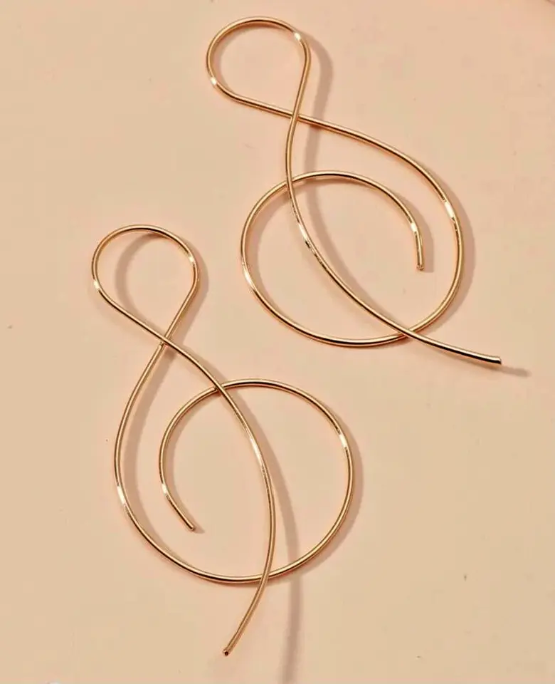 Treble Clef, Music Note Drop Gold Earrings