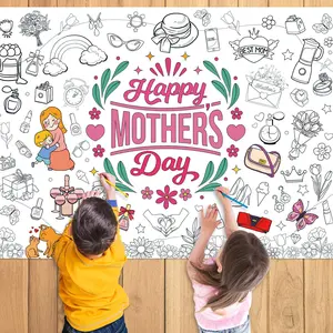 43.3 x 31.5 Inch Easter Day Coloring Paper Tablecloth Poster Banner for Children Games Activity - Disposable Rectangular Table Cover Color-in Craft for Kids School Classroom Dining Picnic Party Favors